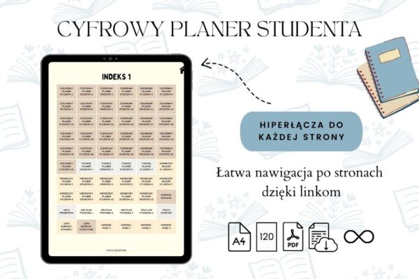 Cyfrowy Planer Studenta Hiperłącza 120 stron planer akademicki niedatowany, planer studenta dziennego, cyfrowe planery, planer cyfrowy goodnotes, planer cyfrowy ipad,