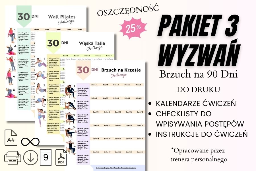 Pakiet 3 wyzwań na brzuch do druku dla kobiet w domu, 30 dniowe, wyzwanie na brzuch, wyzwanie płaski brzuch w 30 dni, ćwiczenia na brzuch wyzwanie 30 dni. płaski brzuch wyzwanie 30 dni, 30 dniowe wyzwanie brzuch,