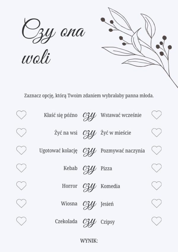 Czy ona woli 1 gry weselne błękit A4 PDF, gry i zabawy na weselu, gry weselne pytania, gry i zabawy weselne, zabawy weselne z klasą
