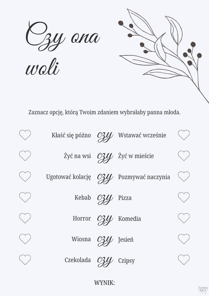 Czy ona woli 1 gry weselne błękit A4 PDF, gry i zabawy na weselu, gry weselne pytania, gry i zabawy weselne, zabawy weselne z klasą