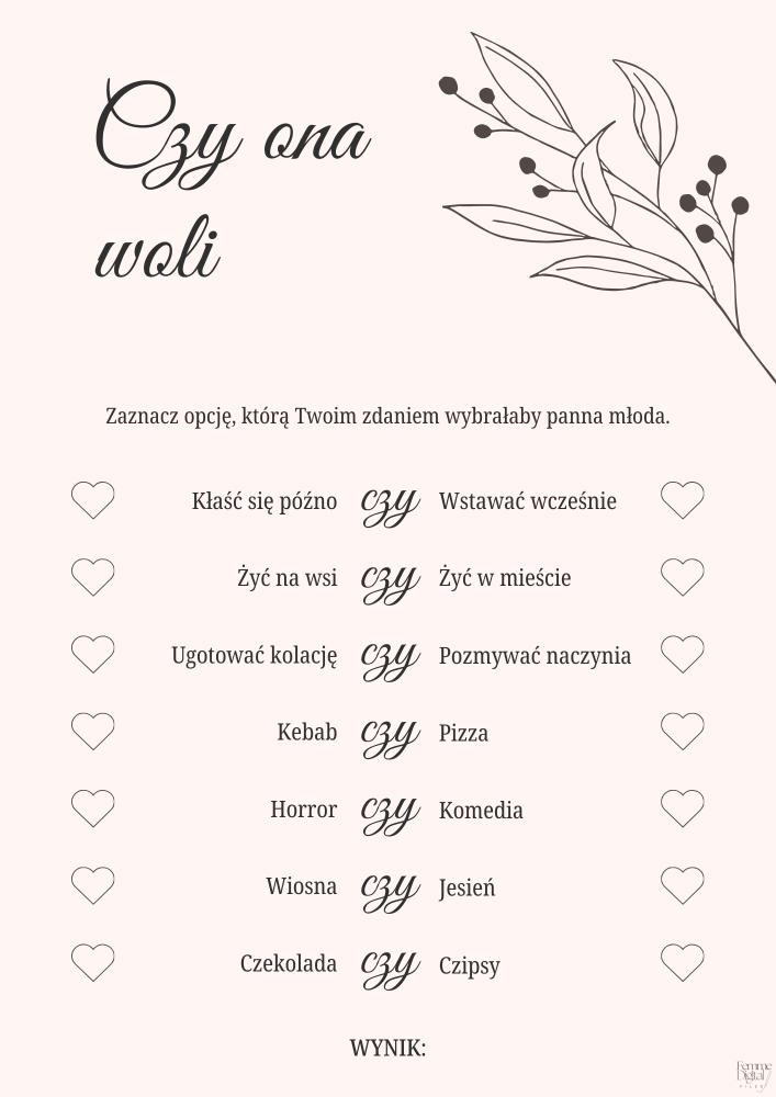 Czy ona woli 1 gry weselne do druku a4 róż pdf, zabawy i gry weselne, gry weselne pomysły, gry na wesele, gry weselne dla gości, weselne gry i zabawy, gry i zabawy na weselu