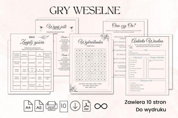 1-10 Gry Weselne Do Druku 10 Gier natychmiastowe Pobieranie, zabawy na wesele, zabawy na wesele śmieszne, zabawy weselne integracyjne, weselne bingo, weselne atrakcje, weselne bingo pdf,