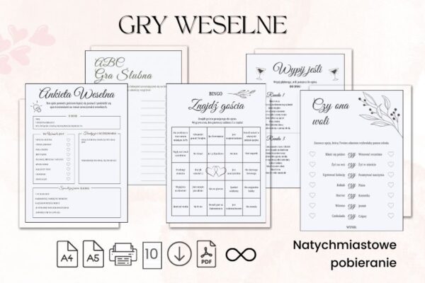 1-10 Gry Weselne Do Druku 10 Gier natychmiastowe Pobieranie, pdf, weselne dodatki, weselne gadżety, weselne gry i zabawy, weselne inspiracje, weselne konkursy,