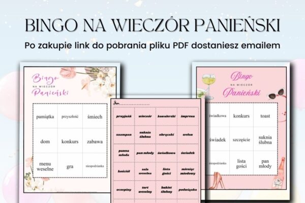 bingo wieczór panieński 20 kart, śmieszne gry na wieczór panieński, quiz gry na wieczór panieński do wydrukowania, gry na wieczór panieński pdf,