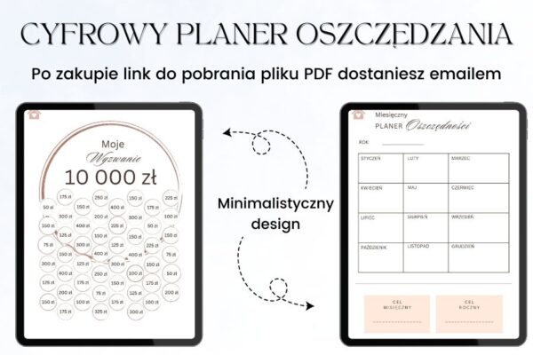 Cyfrowy planer oszczędzania A4 62 strony hiperłącza linkowany, planer budżetu domowego pdf, oszczędnik planer budżetu, planer budżetowy, budżet planer,
