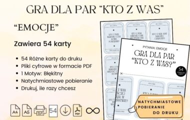 Gra dla par do druku Kto z Was Emocje A4 PDF, karty bliskości, gry do druku dla dorosłych, gry do druku dla par