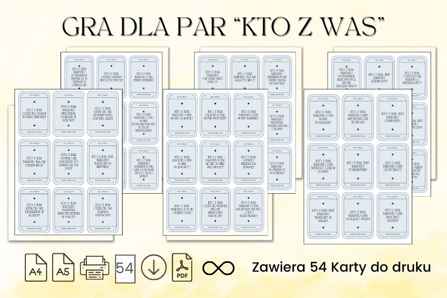 Gra dla par do druku Kto z Was Emocje A4 PDF, gry dla par do druku, gry dla par do wydrukowania, gra dla par do druku, gry do druku dla dorosłych