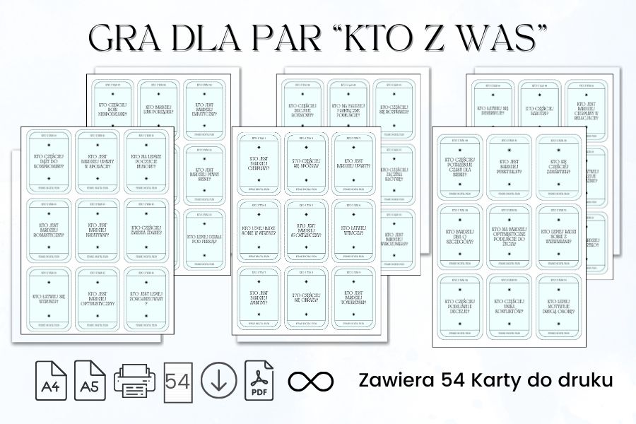 Gra dla par do druku _Kto z Was_ charakter A4 PDF, gry dla par pdf, ciekawe gry dla par, karty dla par do druku,
