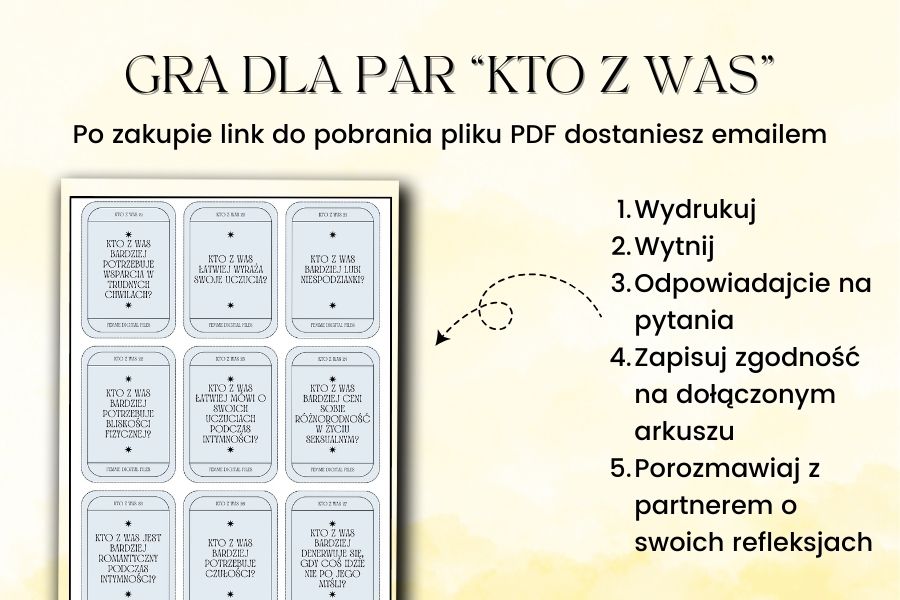 Gra dla par do druku Kto z Was Emocje A4 PDF, gry dla par do druku, gry dla par do wydrukowania, gra dla par do druku, gry do druku dla dorosłych