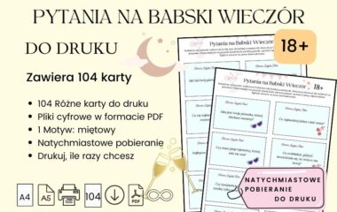 gra imprezowa Pytania na babski wieczór A4 13 stron, 104 Karty, babski wieczór gry, babski wieczór gry i zabawy, babski wieczór co robić, babski wieczór pomysły,