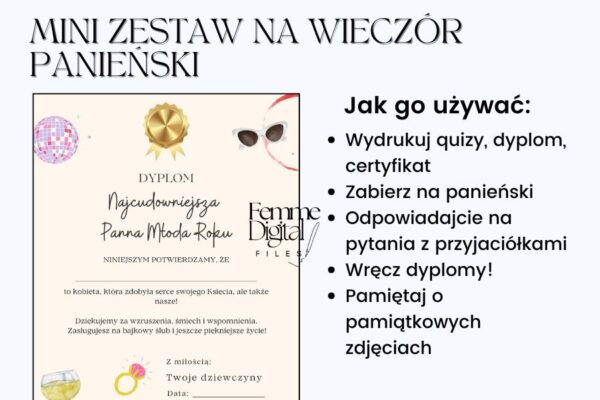 dyplom dla pani młodej, dyplom dla panny mlodej, dyplom panny mlodej, dyplom dla przyszłej panny młodej,