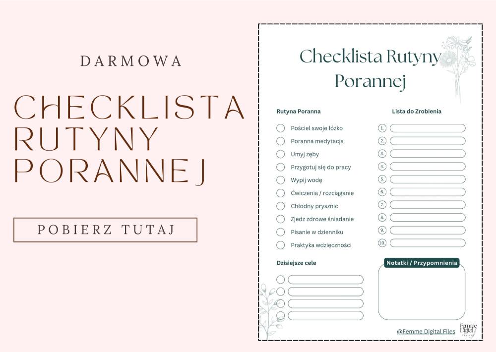Gratis checklista rutyny porannej. bezpłatna lista to do. Darmowy planer poranny pdf (1)