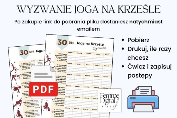 Wyzwanie joga na krześle 30 dni dla początkujących PDF A4, joga na krześle książka, joga na ból kręgosłupa, joga na ból krzyża, joga na krzesle cwiczenia