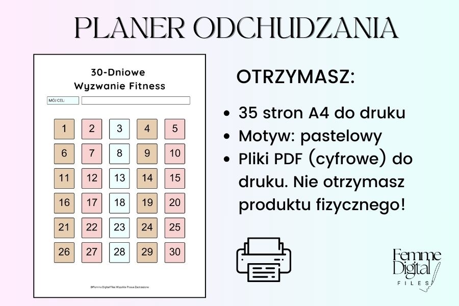planer odchudzanie, plan odchudzania pdf, planer ćwiczeń pdf, planowanie diety odchudzającej,