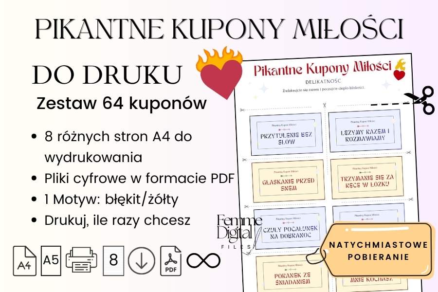 Pikantne Kupony Miłości do Druku PDF – Gra dla Par w Domu Femme Digital Files