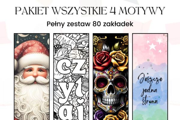 Pakiet zakładek wszystkie 4 motywy, 80 zakładek do druku