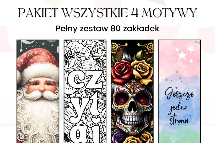 Pakiet zakładek wszystkie 4 motywy, 80 zakładek do druku
