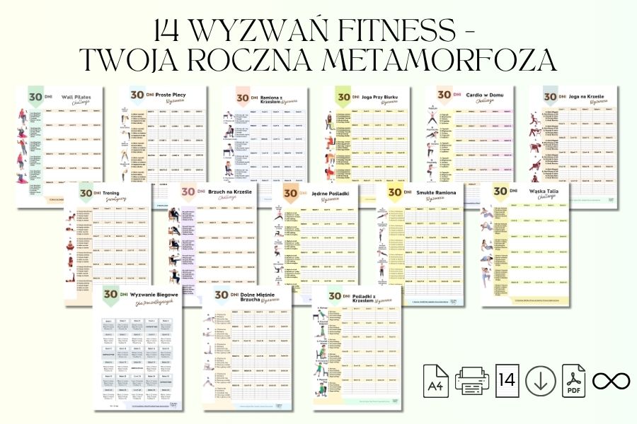 14 Wyzwań Fitness - Twoja Roczna Metamorfoza. 14 wyzwań 30 dni do druku PDF